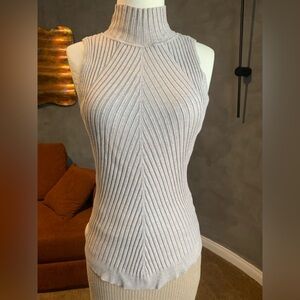 INC Blush Beige Ribbed Sleeveless Mock Neck Top